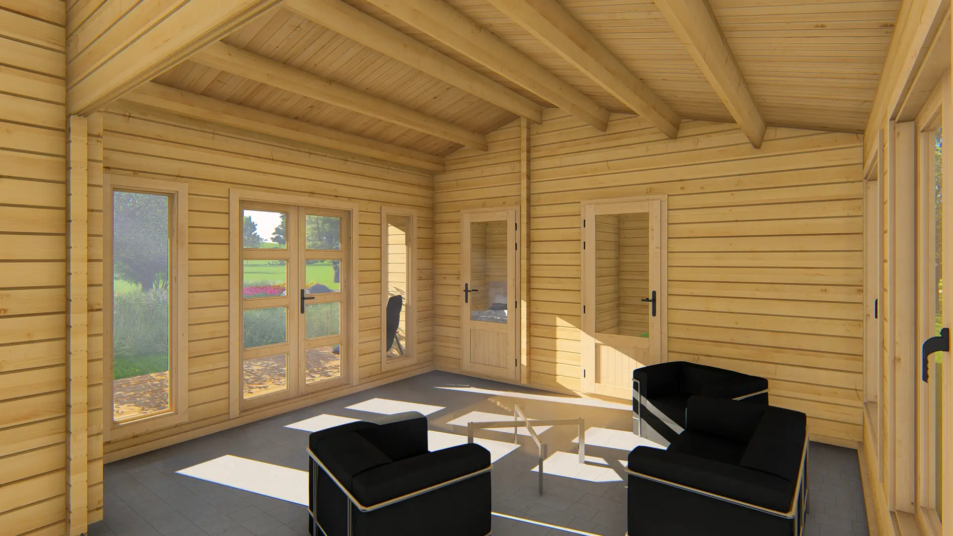 Dārza māja "Hopeful" - 45,2 m² ar četrām zonām un terasi Dārza māja "Hopeful" ar 45,2 m² platību, kas sadalīta četrās iekštelpās un terasi, izgatavota no ziemeļu egles ar 68 mm sienām visu gadu izmantošanai.