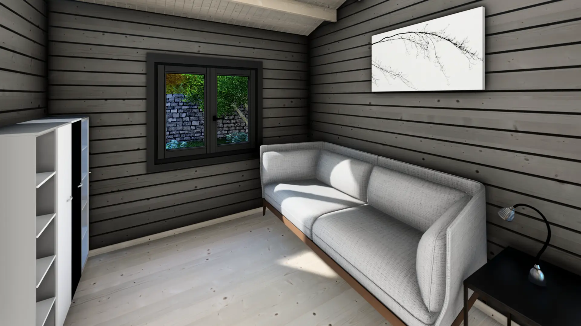 Dārza māja "Jolly" - 58 m² divslīpju jumta mājiņa ar terasi Dārza māja "Jolly" ir 58 m² divslīpju jumta mājiņa ar 46 m² dzīvojamo platību un 12 m² nosegtu terasi, kas būvēta ar 68 mm biezām sienām.