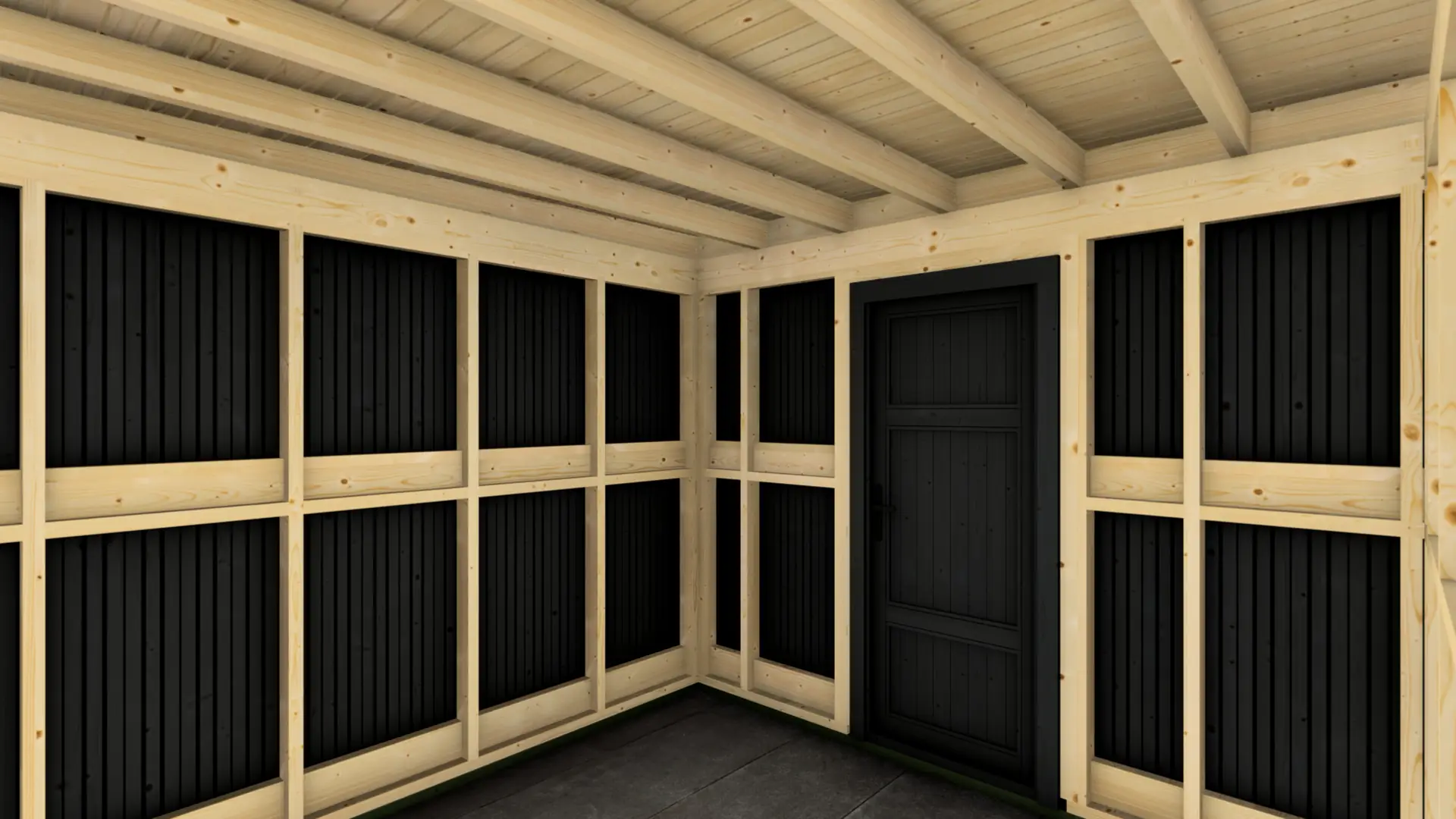 Dārza mājiņa "Frame" 3x3 + nojume 4x3 no DSHouse Dārza mājiņa "Frame" 3x3 + nojume 4x3 ar tīru, minimālistisku koka dizainu un pagarinātu nojumi, kas rada plašāku aizsargātu zonu.