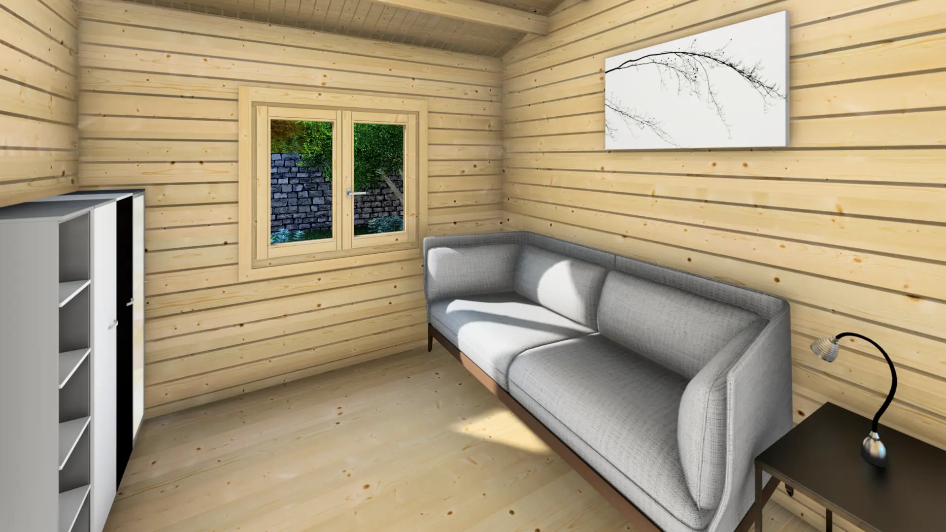 Dārza māja "Jolly" - 58 m² divslīpju jumta mājiņa ar 68 mm biezām sienām Dārza māja "Jolly" ir 58 m² divslīpju jumta mājiņa ar 46 m² dzīvojamo platību un 12 m² nosegtu terasi, kas būvēta ar 68 mm biezām sienām.