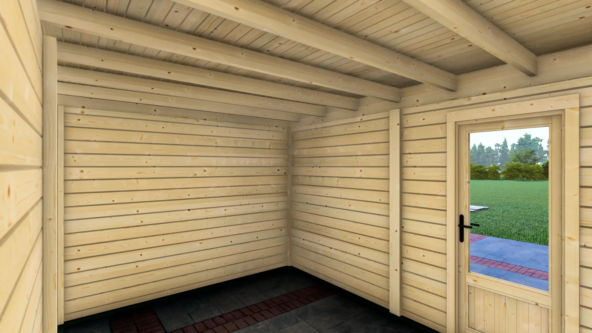DSHouse dārza mājiņa 4x3m - modulāra koka konstrukcija ar horizontālu apšuvumu Dārza mājiņa 4x3m ir kompakta 12m² liela ziemeļu egles konstrukcija ar horizontālu apšuvumu un plakanu jumtu.