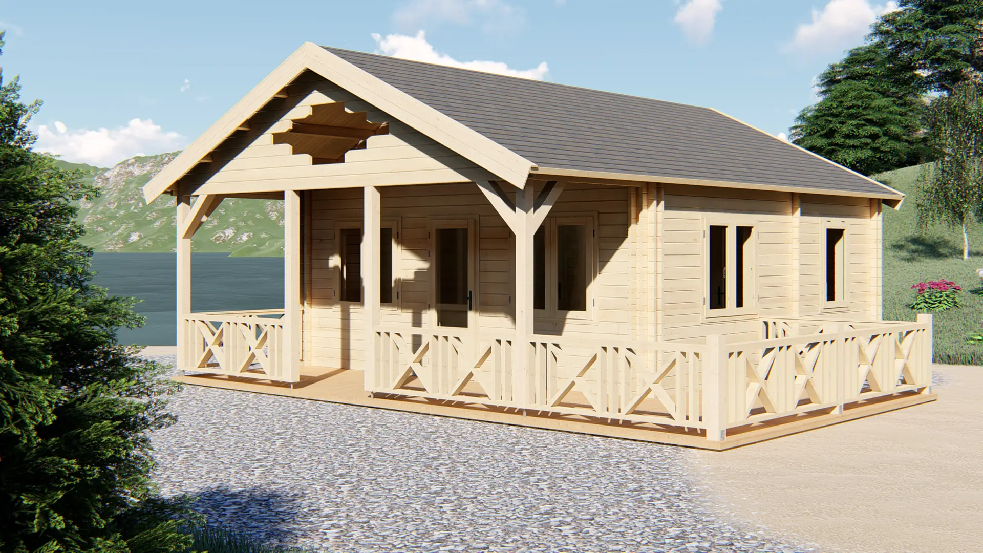 DSHouse dārza mājiņa "Pleasant" - kvalitatīva koka konstrukcija ar 28 m² dzīvojamo zonu Dārza mājiņa "Pleasant" ar 28 m² dzīvojamo zonu pirmajā stāvā, 14 m² pusstāvu un 17,7 m² terasi ar jumtu, būvēta no ziemeļu egles.