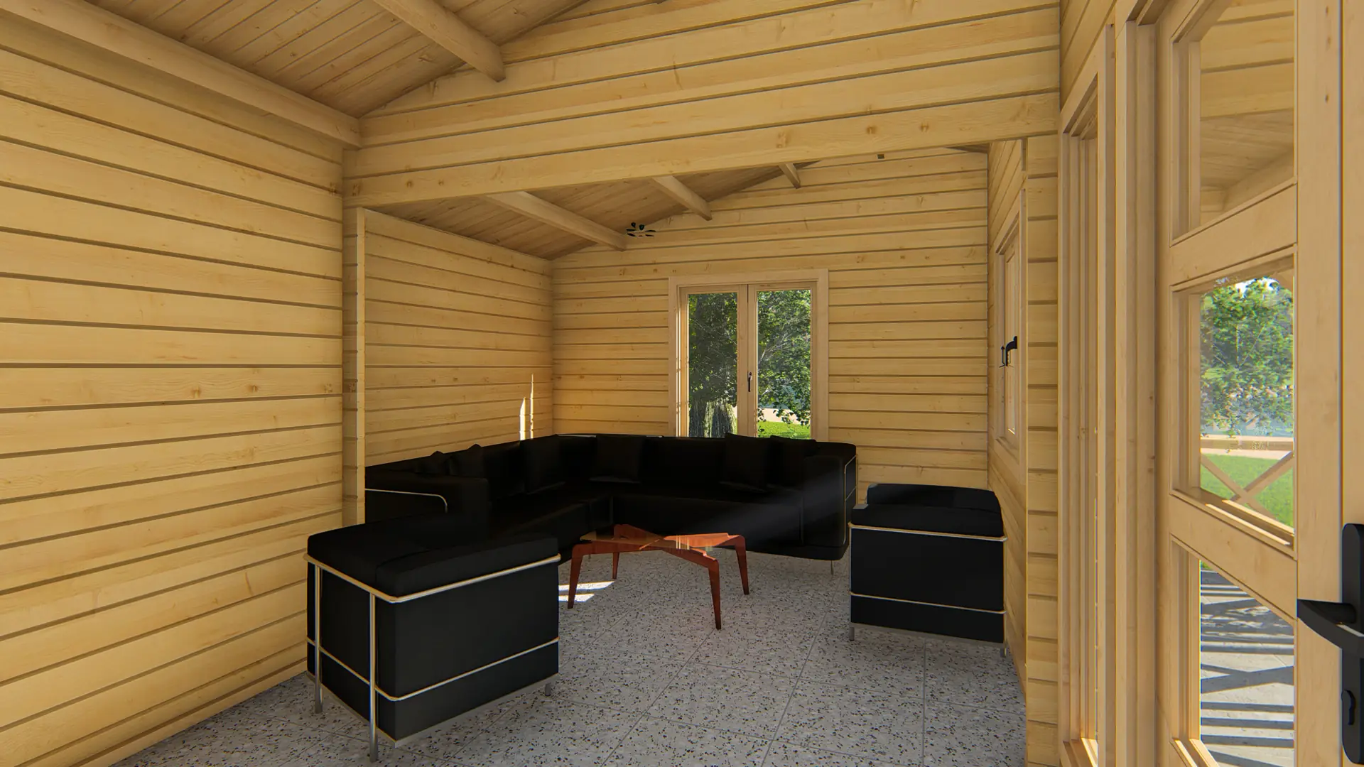 DSHouse dārza māja "Glorious" - 53 m² koka ārkonstrukcija ar terasi Dārza māja "Glorious" ir 53 m² liela koka konstrukcija ar 30,7 m² iekštelpām un 18,2 m² terasi, izgatavota no ziemeļu egles ar divslīpju jumtu.