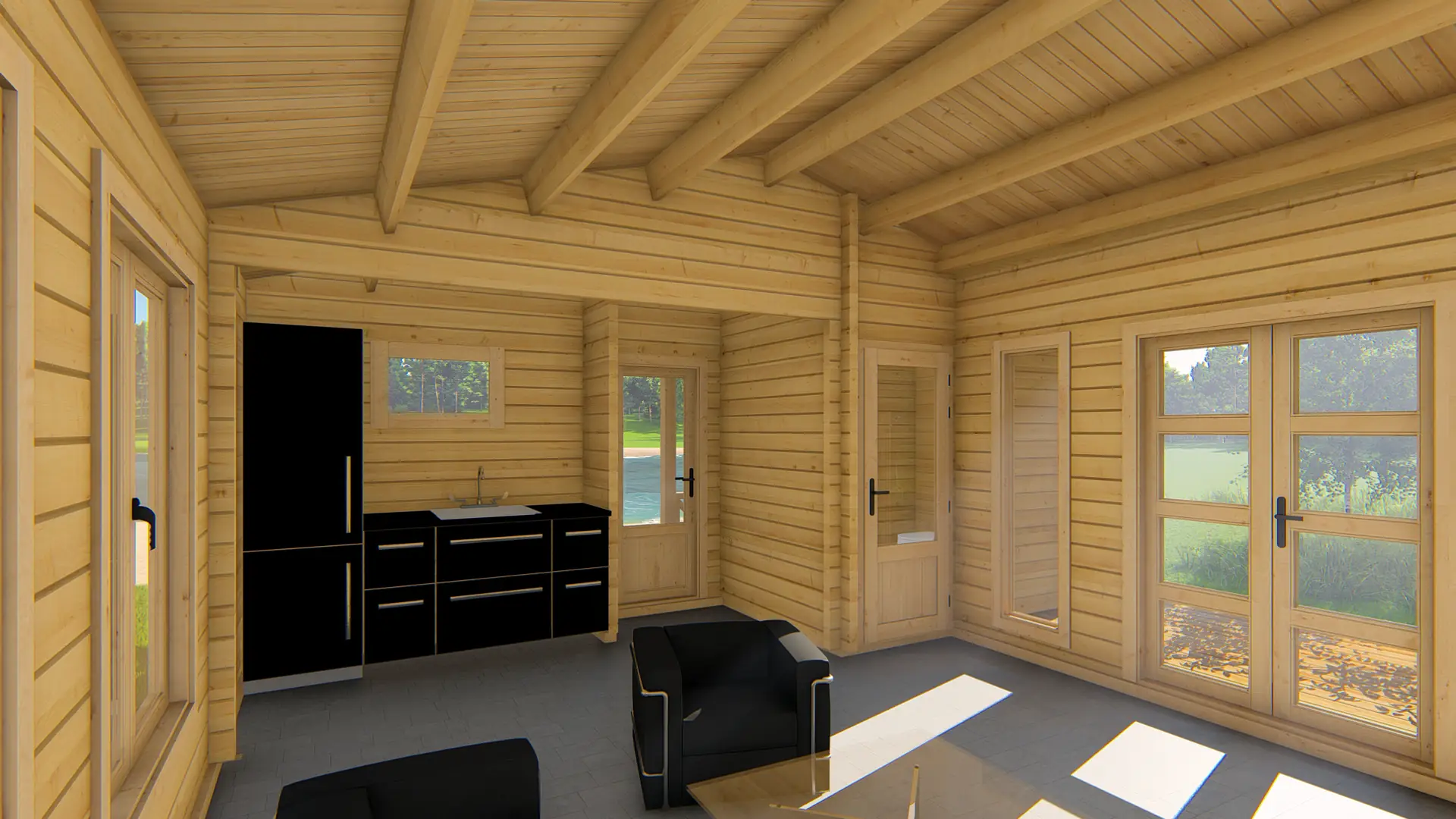 DSHouse dārza māja "Hopeful" - 45,2 m² ar četrām zonām un terasi Dārza māja "Hopeful" ar 45,2 m² platību, kas sadalīta četrās iekštelpu zonās un terasi, izgatavota no ziemeļu egles ar 68 mm sienām visu gadu izmantošanai.